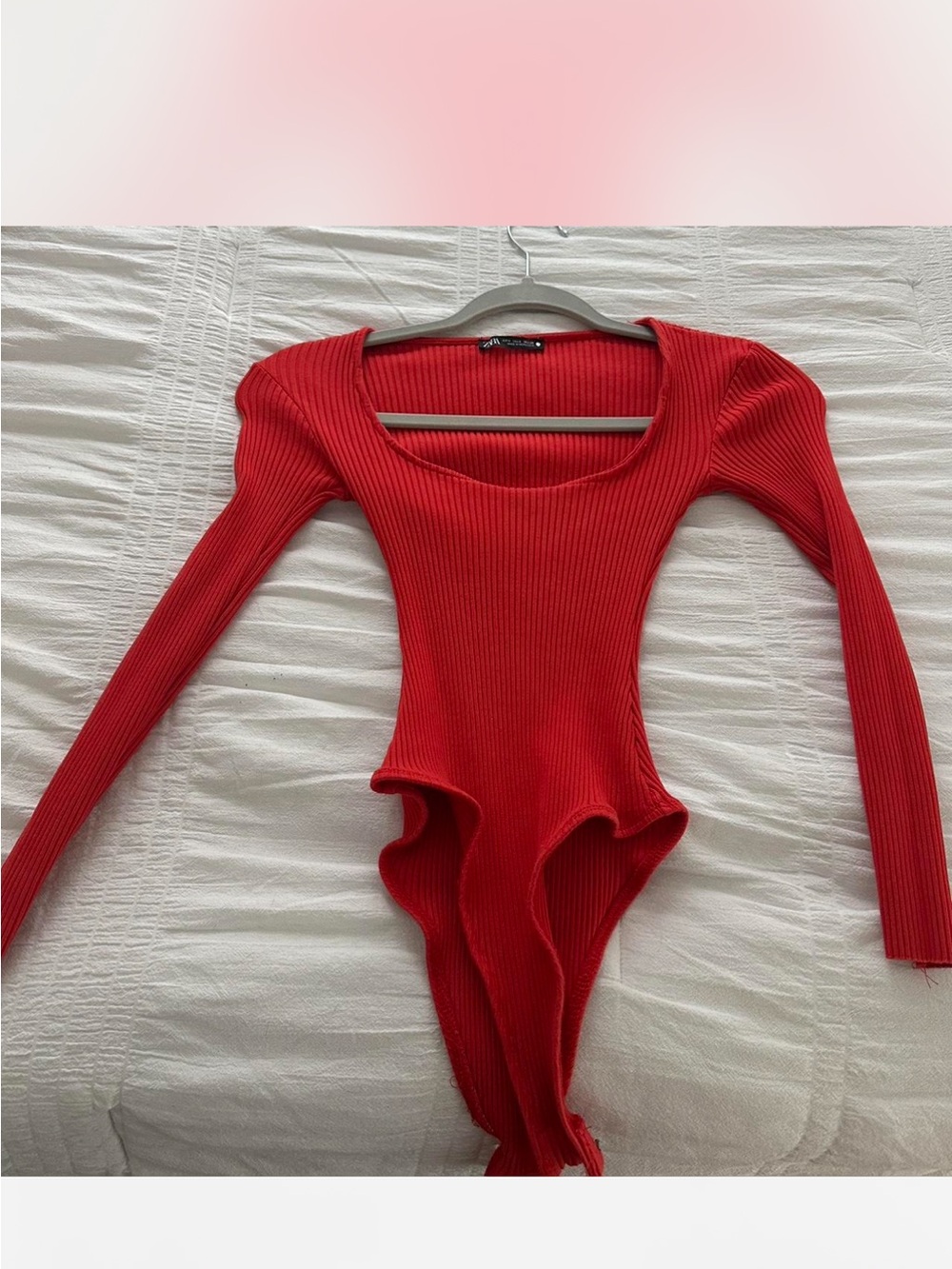 Zara Red Ribbed Long-Sleeve Bodysuit